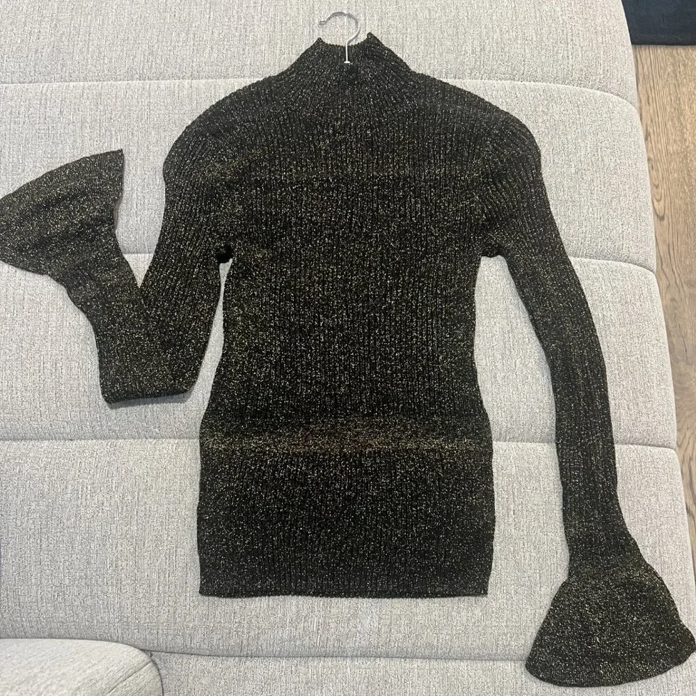 Veronica Beard Lilia Metallic Knitted Mock Turtleneck Flared Cuff Sweater Top S - Picture 1 of 2